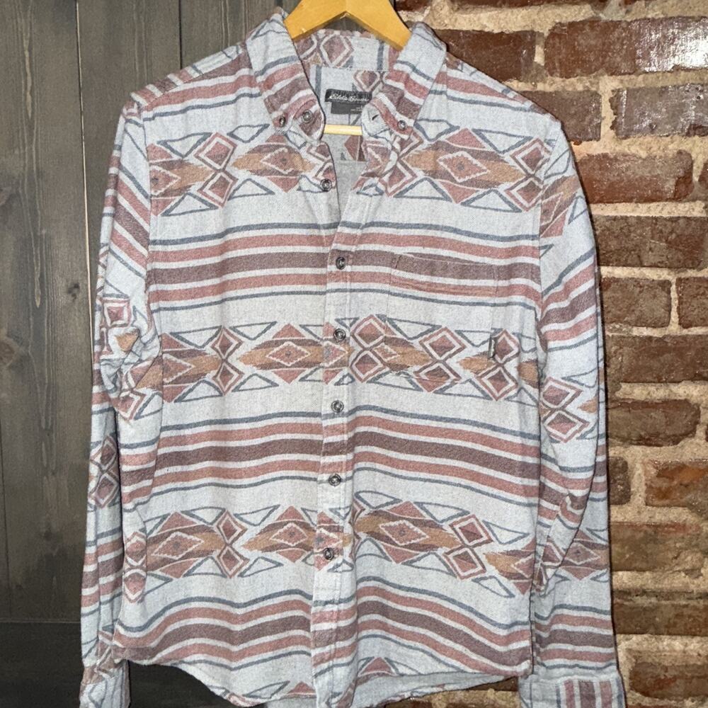 Eddie Bauer Tribal Print Everyday Flex Button Up Flannel Shirt Mens Size L EUC - Picture 2 of 10
